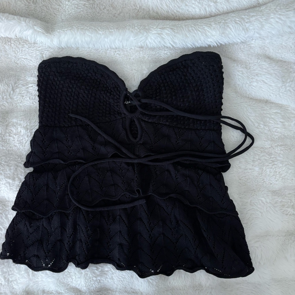 Black Strapless Crochet Top